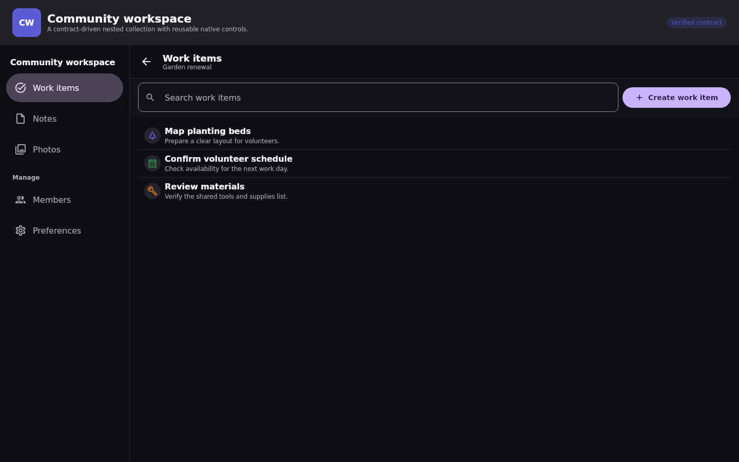 Nextcloud Native adaptive table with item, category, value, status, and updated columns